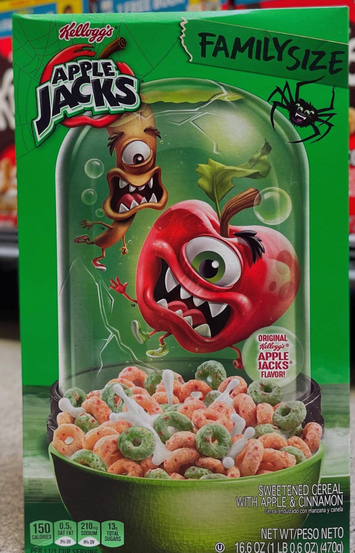 Apple Jacks Halloween Family Size box featuring spooky monster characters