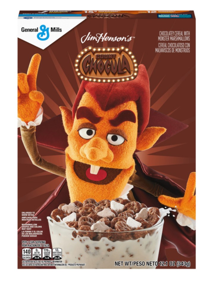 Count Chocula 2026 cereal box featuring the Jim Henson puppet