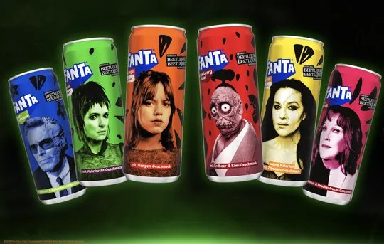The 2024 Beetlejuice Fanta set in slim international cans with German flavor names